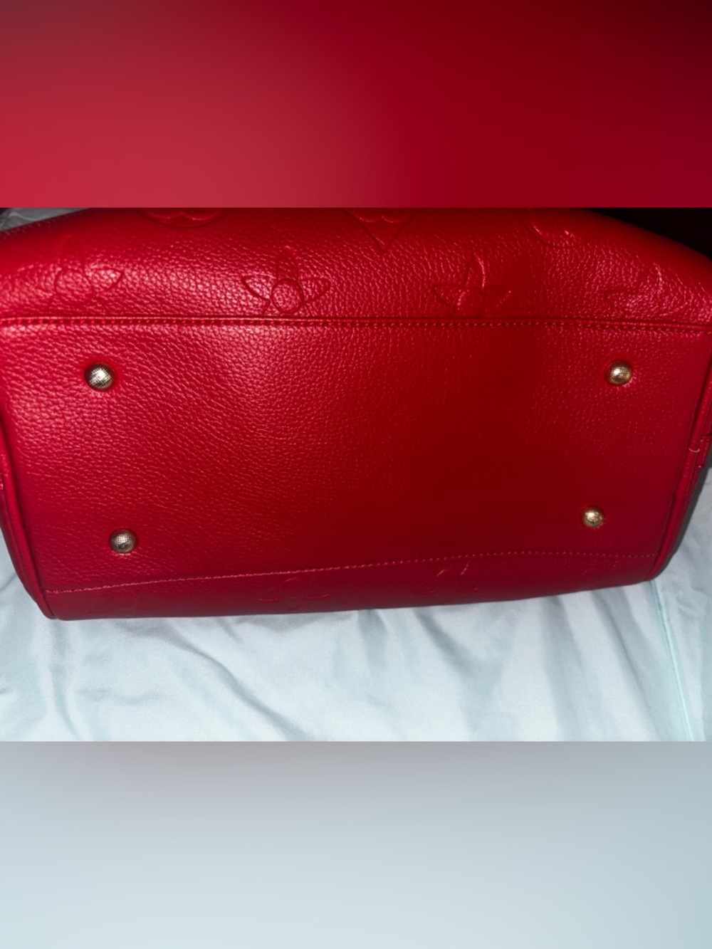 Red Embossed LV faux Leather Tote Bag with Gold Hardware - Picture 2 of 2